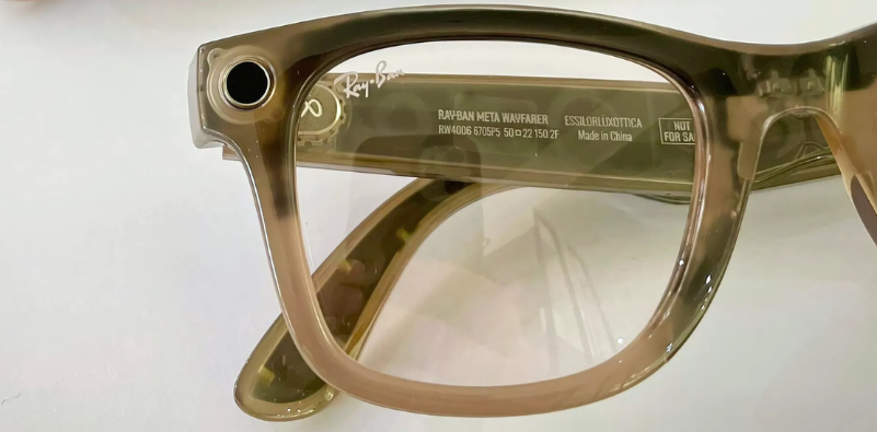 Ray-Ban Meta Wayfarer smart glasses with clear lenses.
