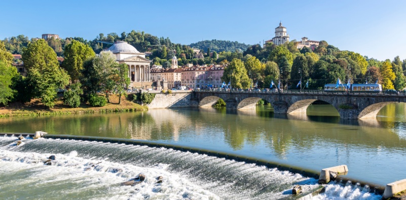Image of Turin city with river and bridge