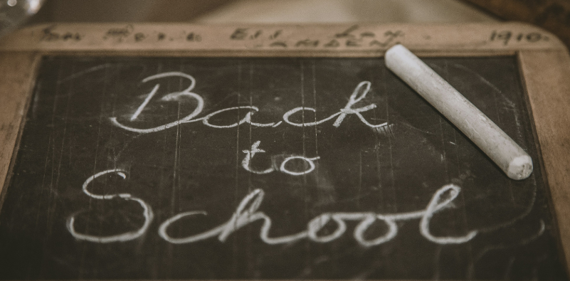 Chalkboard with “Back to School” written in white chalk